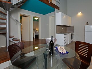 The kitchen and dining area
