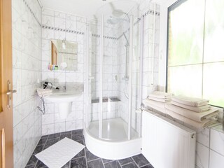 Bathroom with shower and bathtub.