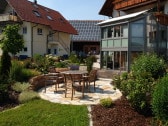 garden in front of the buildings