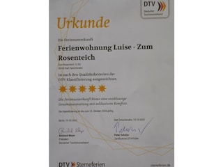 DTV-Urkunde der Ferienwohnung