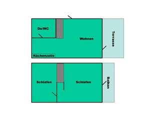 Grundriß nicht maßstäblich (EG + OG).