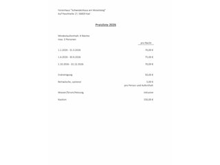 Preisliste 2026