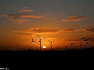 Windräder im Sonnenuntergang