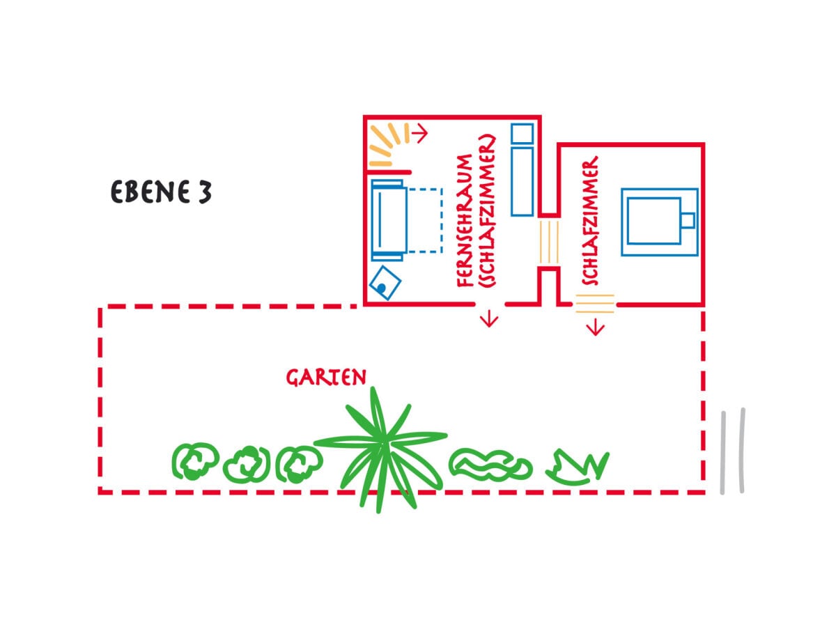 Dritte Ebene mit Ausgang zum Garten