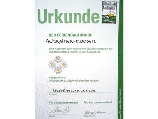 Kategorisierungsurkunde Organisation Uraub am Bauenrhof