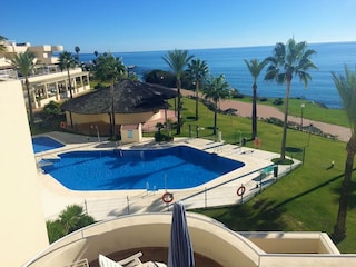 large communal pool on beachfront