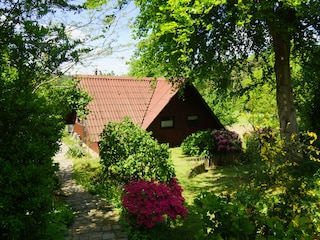 Blick zum Honighaus über die breite Steintreppe