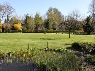 großzügiger, gepflegter Garten mit eingezäuntem Teich