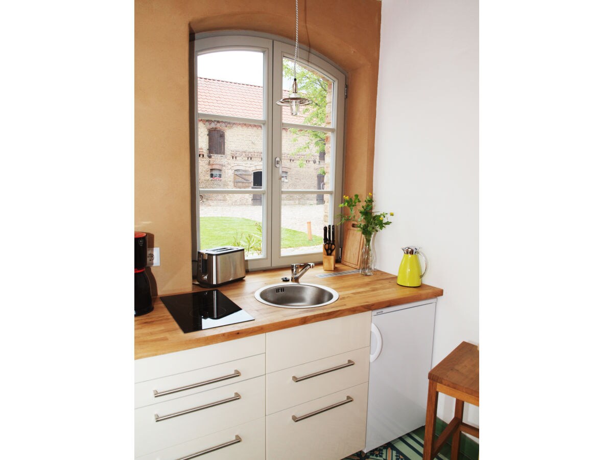 Kitchen with a view of the courtyard