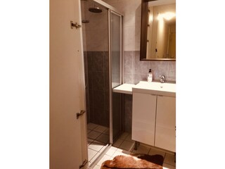 Extra bathroom with shower on plain floor
