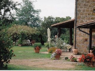 Terrassen mit Pergola im Garten