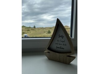 Blick aus dem Wohnzimmer in die Dünen