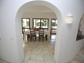 View from entrance hall towards dining room and terrace
