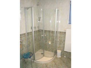 Blick auf die fast ebenerdige Dusche.