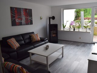 Wohnzimmer mit modernem Pelletofen