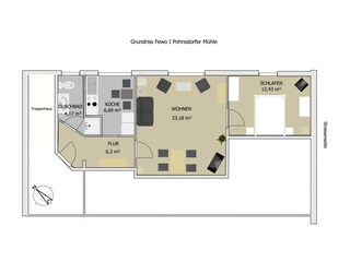 Grundriss Ferienwohnung (52 qm)