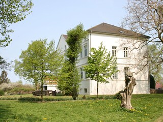 Blick aus dem Skulpturenpark aufs Herrenhaus