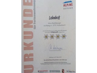 Urkunde Alpine Gastgeber