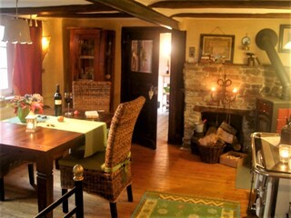 Dining area by the fireplace