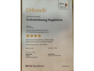 Klassifizierungsurkunde Ferienwohnung "Magdalena"