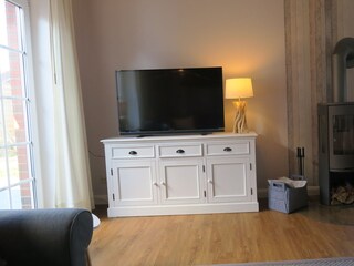 Blick vom Sofa auf den Fernseher