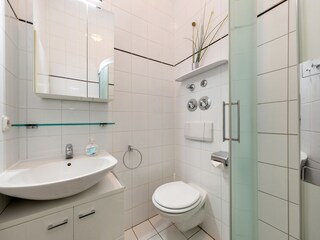 Das Bad mit Dusche und WC.