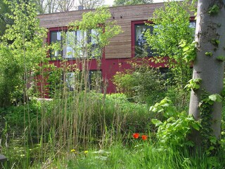 die "Gartensicht" auf den modernen Anbau