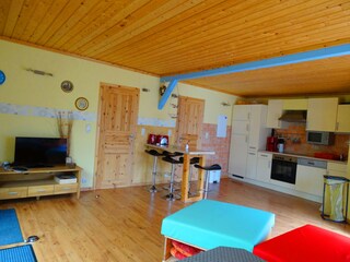 Kitchen on the wooden house carefree