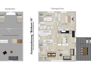 Grundriss FeWo Borkum 16 (nicht maßstabgerecht)