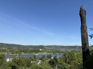 Blick von Marienstatue auf den Rhein / Fähre