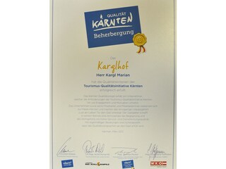 Kärnten Qualitätssiegel - Karglhof's eine Auszeichnung