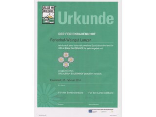 Zertifikat Urlaub am Bauernhof "4Blumen"