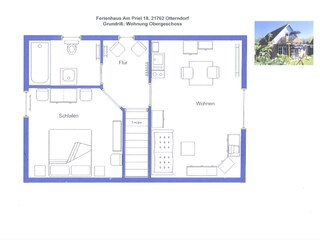 Grundriss OG. Der Balkon schließt rechts an.