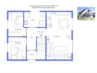 Grundriss EG. Die Terrasse schließt rechts an.