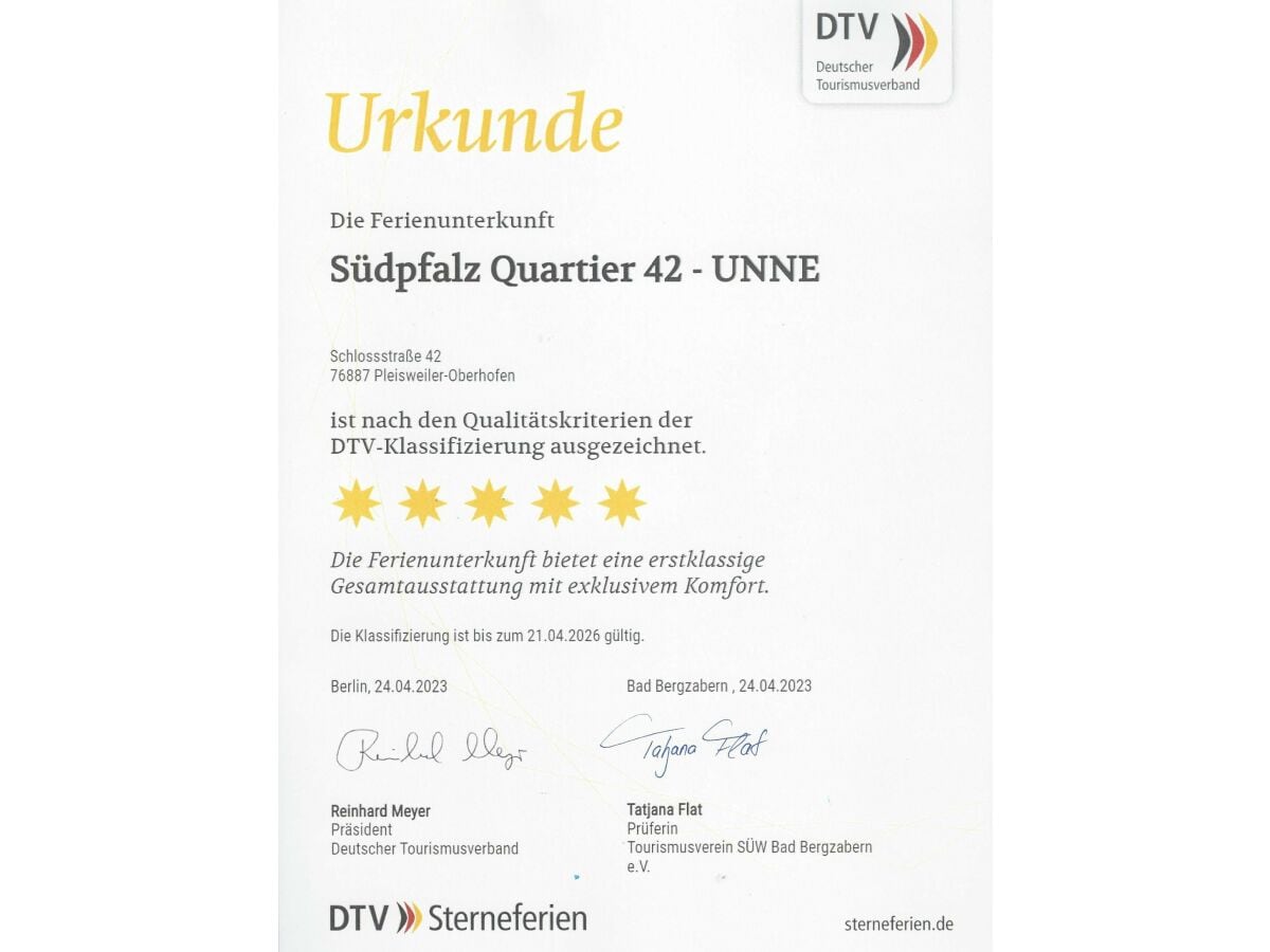 5***** Sterne DTV Klassifizierung