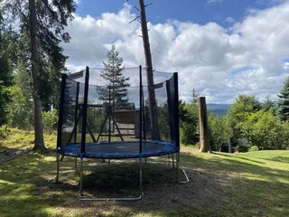 Trampolinspringen auf unserem Waldgrundstück
