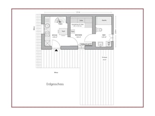 Küche, Wohnzimmer (Ausziehcouch: 1,30 x 2,00m) und Bad