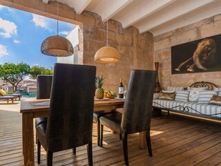 roof topped terrace with dining area