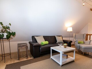 Wohnzimmer mit TV und Balkon Dachwohnung Lindenbaum