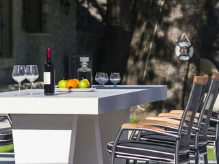 Überdachte Terrasse mit Esstisch