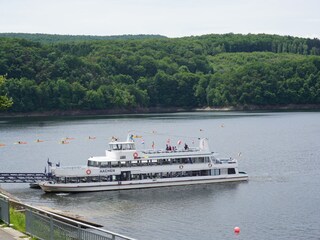 Summer: Lake Rursee with excursion boat