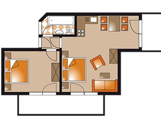 Grundriss Zweiraum-Ferienwohnung