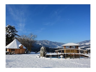 Our snow-covered garden with a wonderful view.