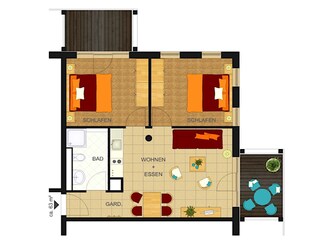 Grundriss der Ferienwohnung 36 im Strandpalais