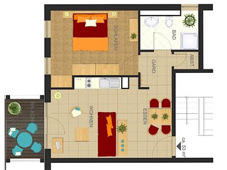 Grundriss der Ferienwohnung 44 im Strandpalais