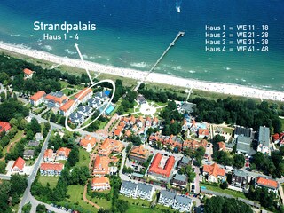 Strandpalais in Strandlage - Luftaufnahme der 4 Häuser