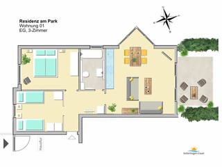 Residenz am Park, Ferienwohnung 01, Grundriss