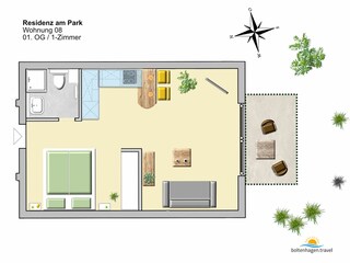 Residenz am Park, Ferienwohnung 08, Grundriss