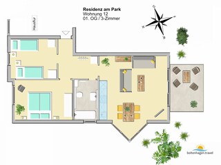 Residenz am Park, Ferienwohnung 14, Grundriss