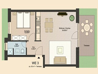 Weidenblick, Ferienwohnung 03 - Grundriss